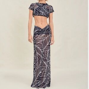 Devon Windsor Akris Skirt Navy Palm V Cut Beach Swim Cover Up Size L